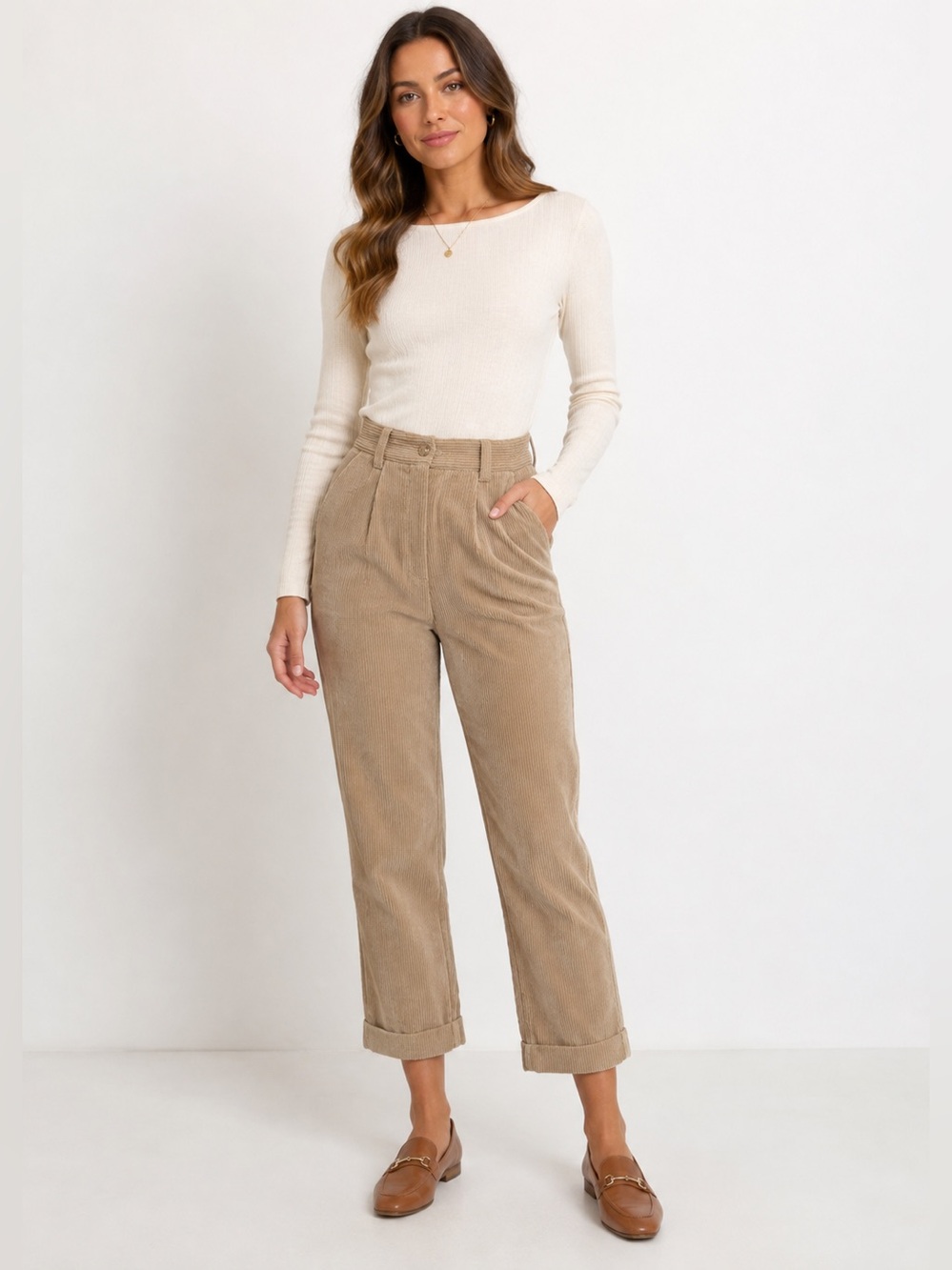 Petal & Pup Tan Corduroy Pants Size 4 High Rise Straight Leg Cropped